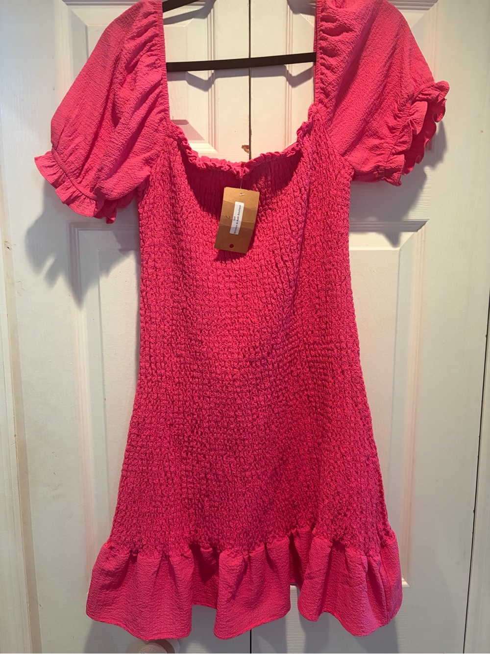 BiBi Hot Pink Smocked Top with Ruffle Trim